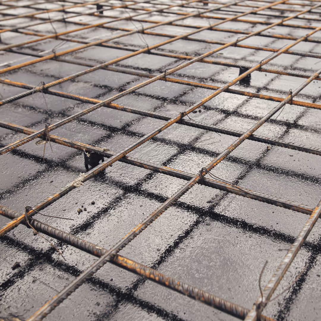 Reinforcement laid ready for a concrete slab pour over a septic tank