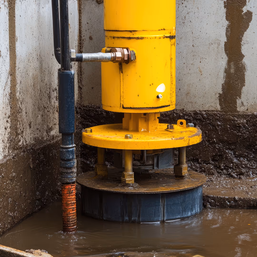 A lift station pump lifted for service