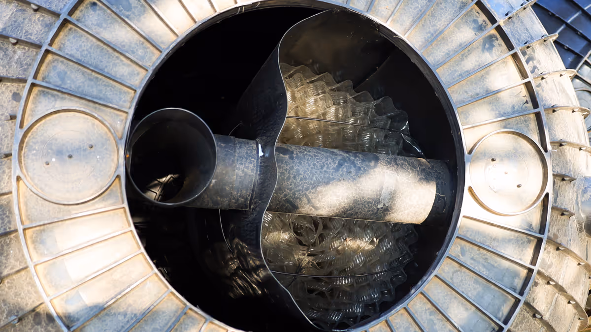 The inlet baffle inside a septic tank